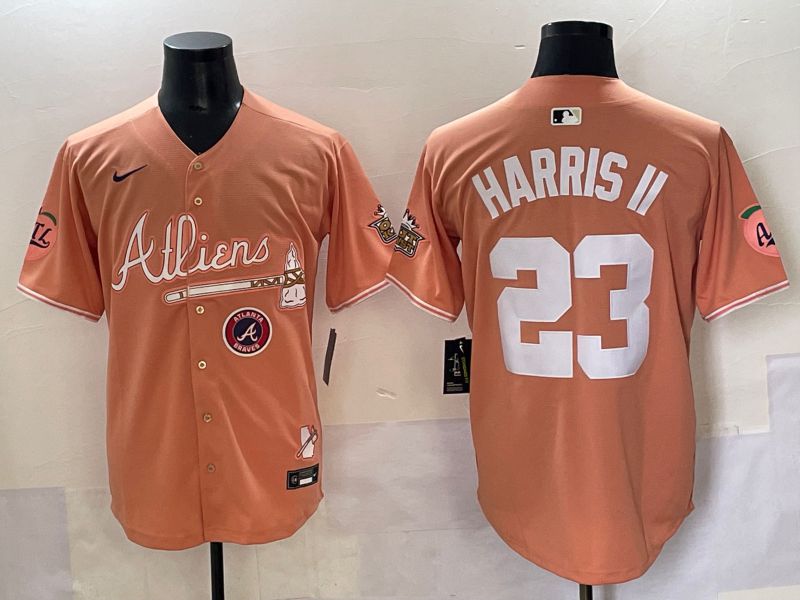Men 2025 Atlanta Braves #23 Harris ii Orange Five generations Joint Name Nike MLB Jersey style 7